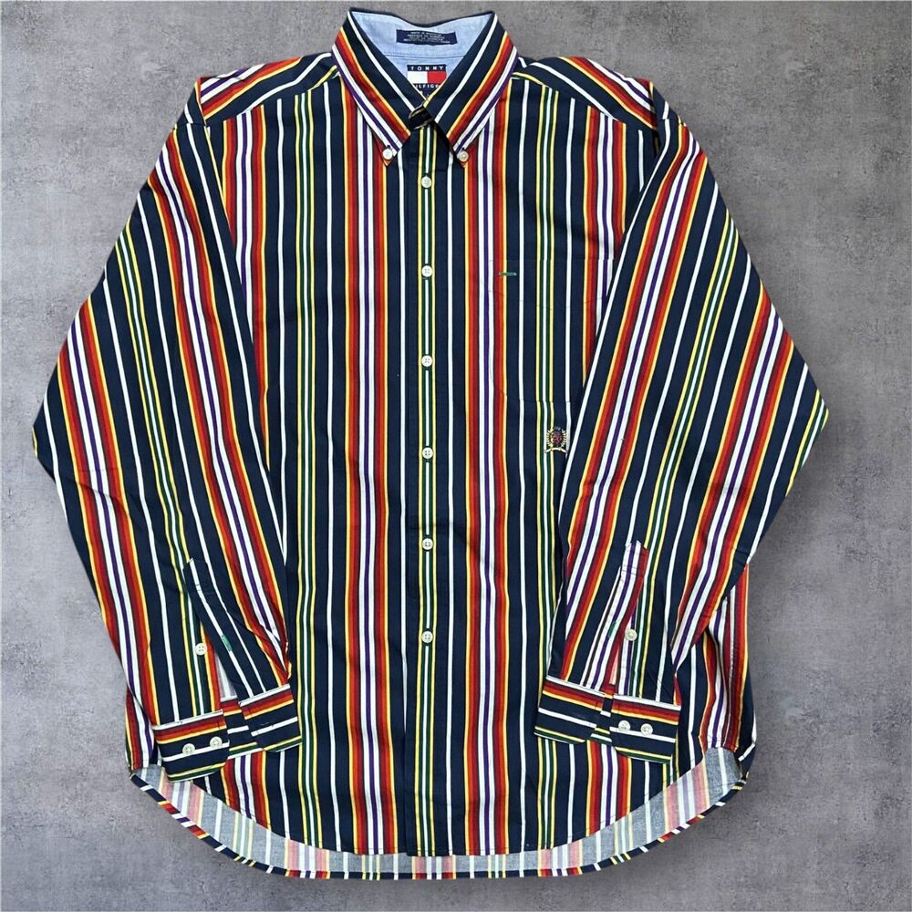Tommy Hilfiger Vintage 90s Multicolor Button Front Shirt Cotton Men's Size Large